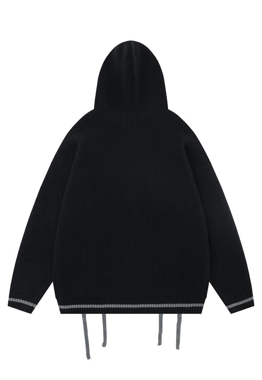 Hooded utility sweater knitted pullover grunge tassel top