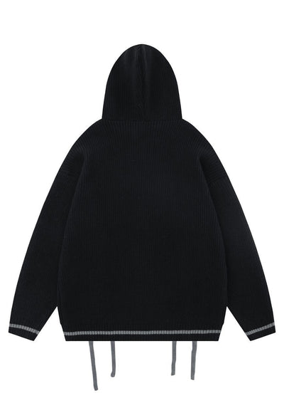 Hooded utility sweater knitted pullover grunge tassel top