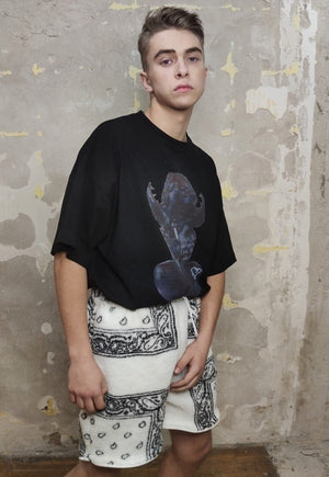 Paisley fleece shorts handmade bandanna cargo overalls white