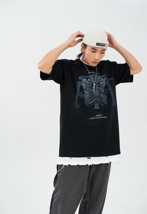 Skeleton bones print t-shirt anatomy tee Gothic top in black