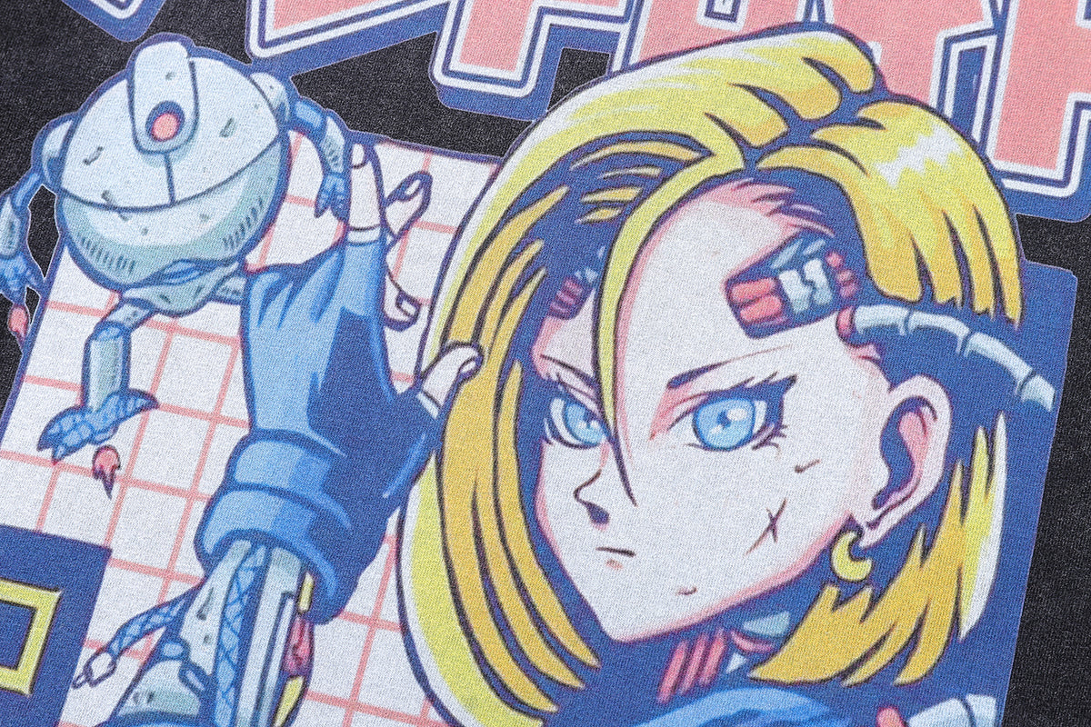 Anime girl t-shirt android cartoon tee Japanese top in vintage grey