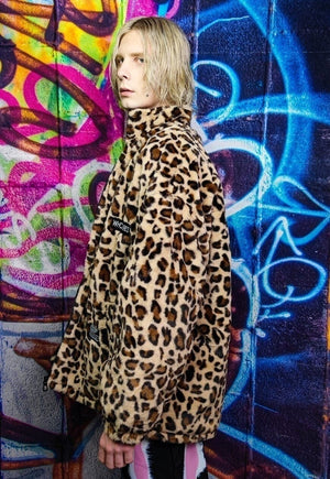 Leopard fleece jacket in brown animal print fluffy bomber