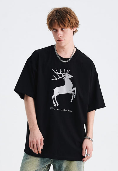 Christmas t-shirt deer print tee retro Christmas top black