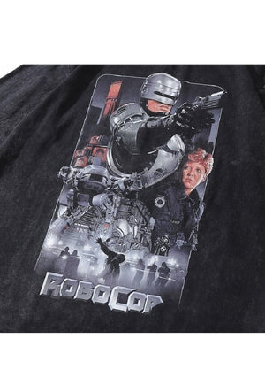 Robocop print t-shirt grunge robot tee retro movie top grey