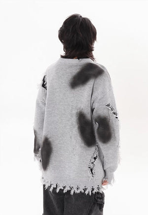 Ripped rocker sweater grey tie-dye jumper paint splatter