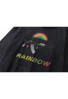 Rainbow print hoodie grunge pullover rocker top acid grey