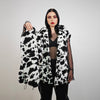 Cow fleece jacket white hooded animal print bomber festival coat furry overcoat spot print  pullover Dalmatian jumper psychedelic rave top