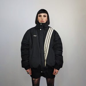 Utility bomber jacket striped puffer gorpcore coat techno varsity punk coat grunge jacket in black