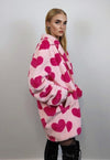 Heart fleece coat handmade faux fur love trench jacket pink