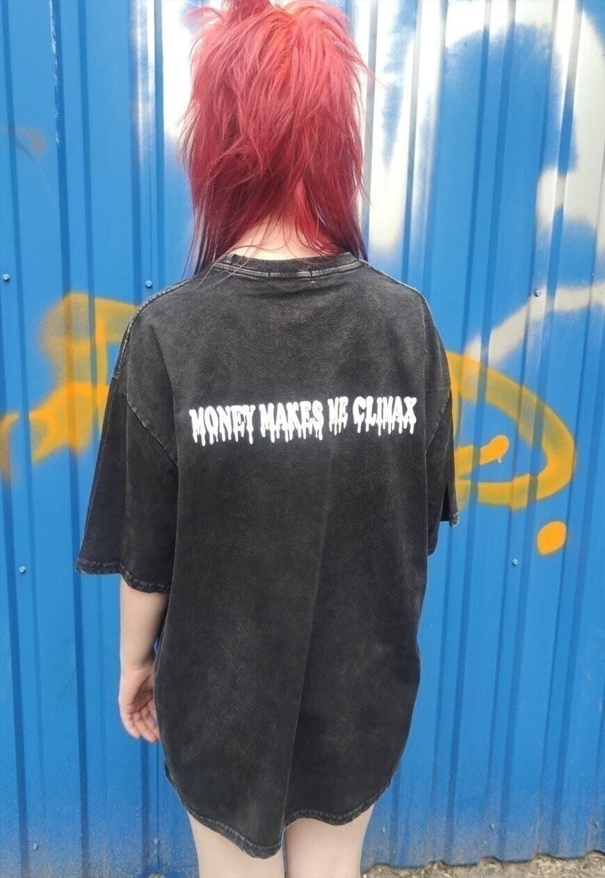 Rapper tee money print t-shirt raver climax top in black