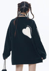 Heart patch sweater fleece jumper retro love top in black