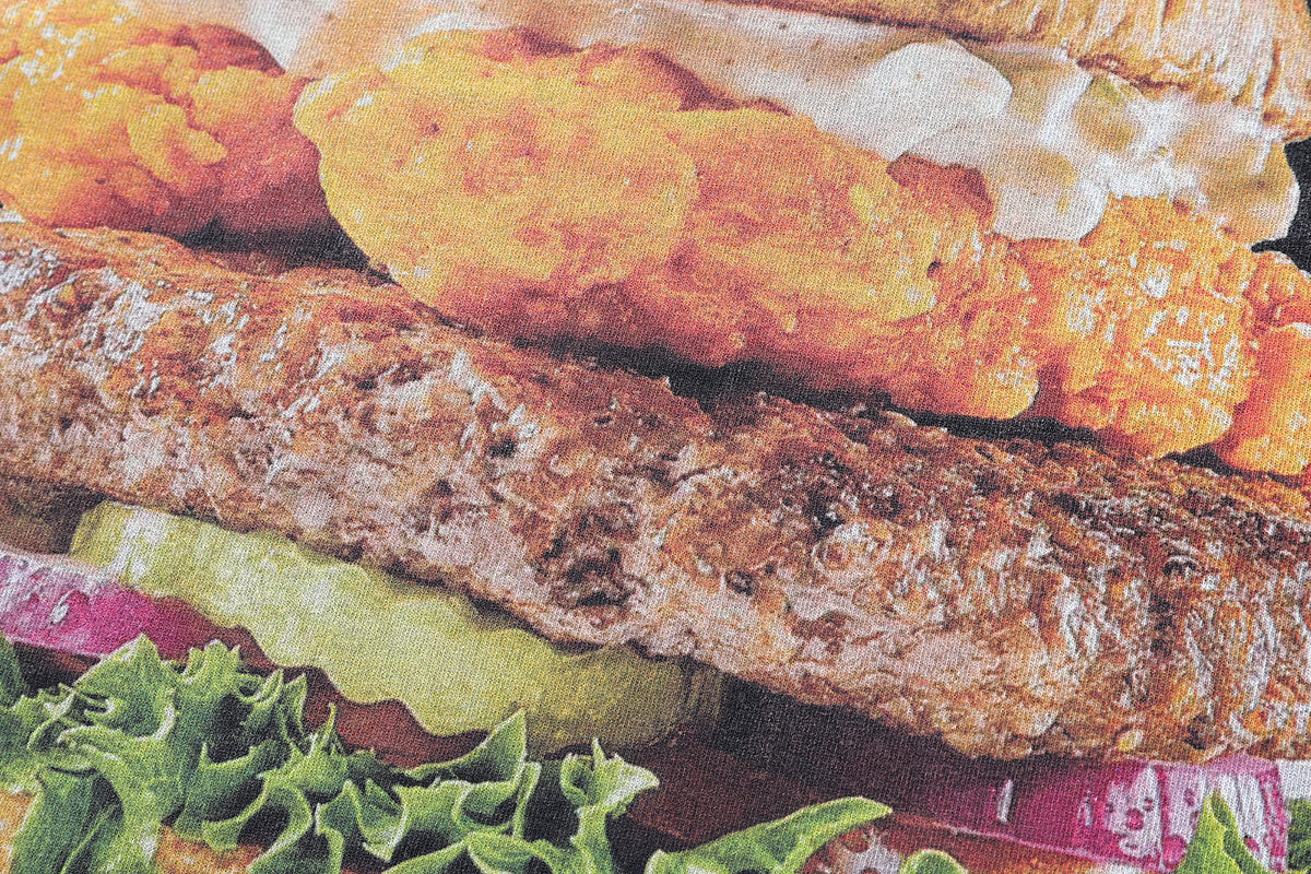 Burger print t-shirt fast food tee Y2k grunge mcdonalds top in vintage grey