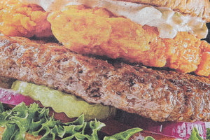 Burger print t-shirt fast food tee Y2k grunge mcdonalds top in vintage grey