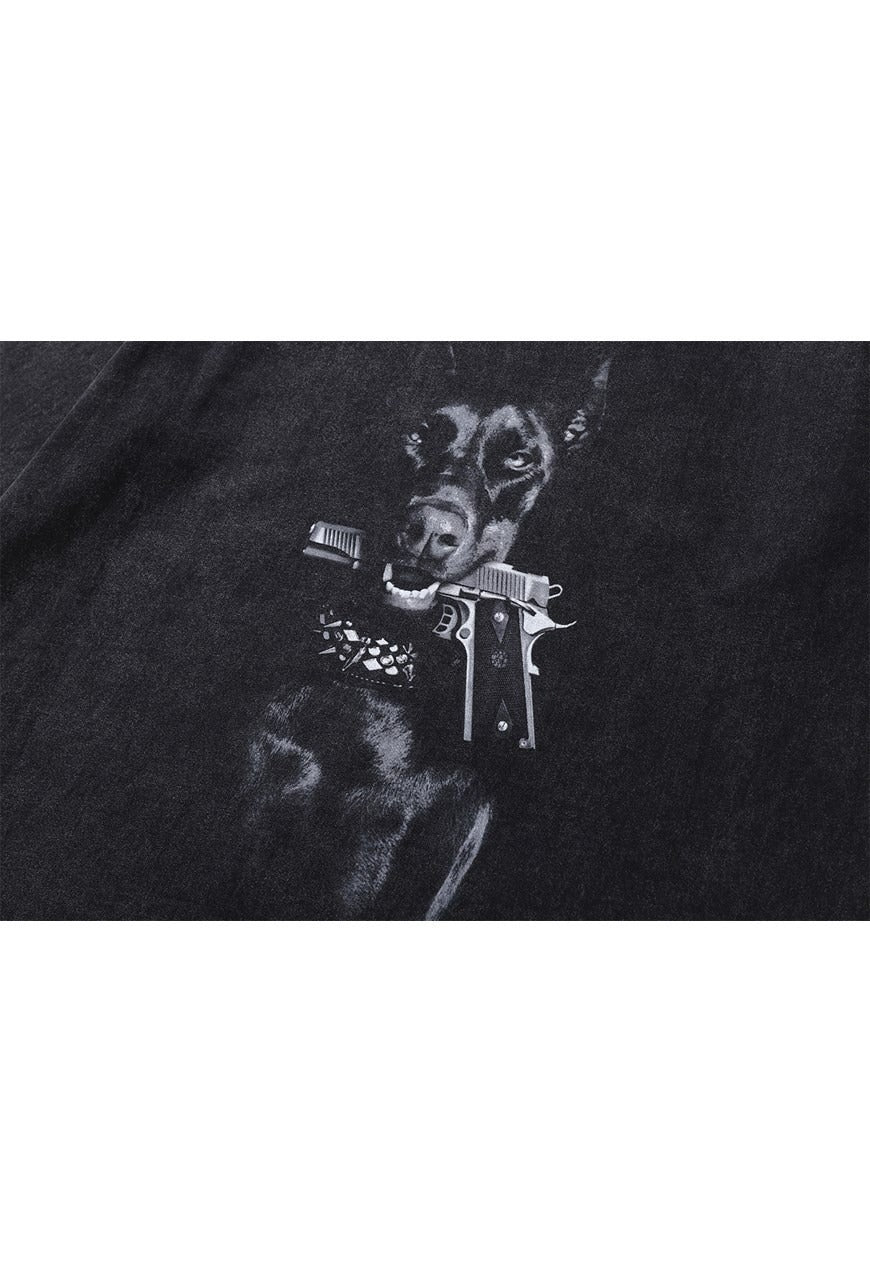 Doberman t-shirt Pinscher tee dog print top in vintage grey