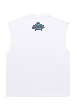 Alien print tank top surfer vest retro UFO sleeveless tshirt