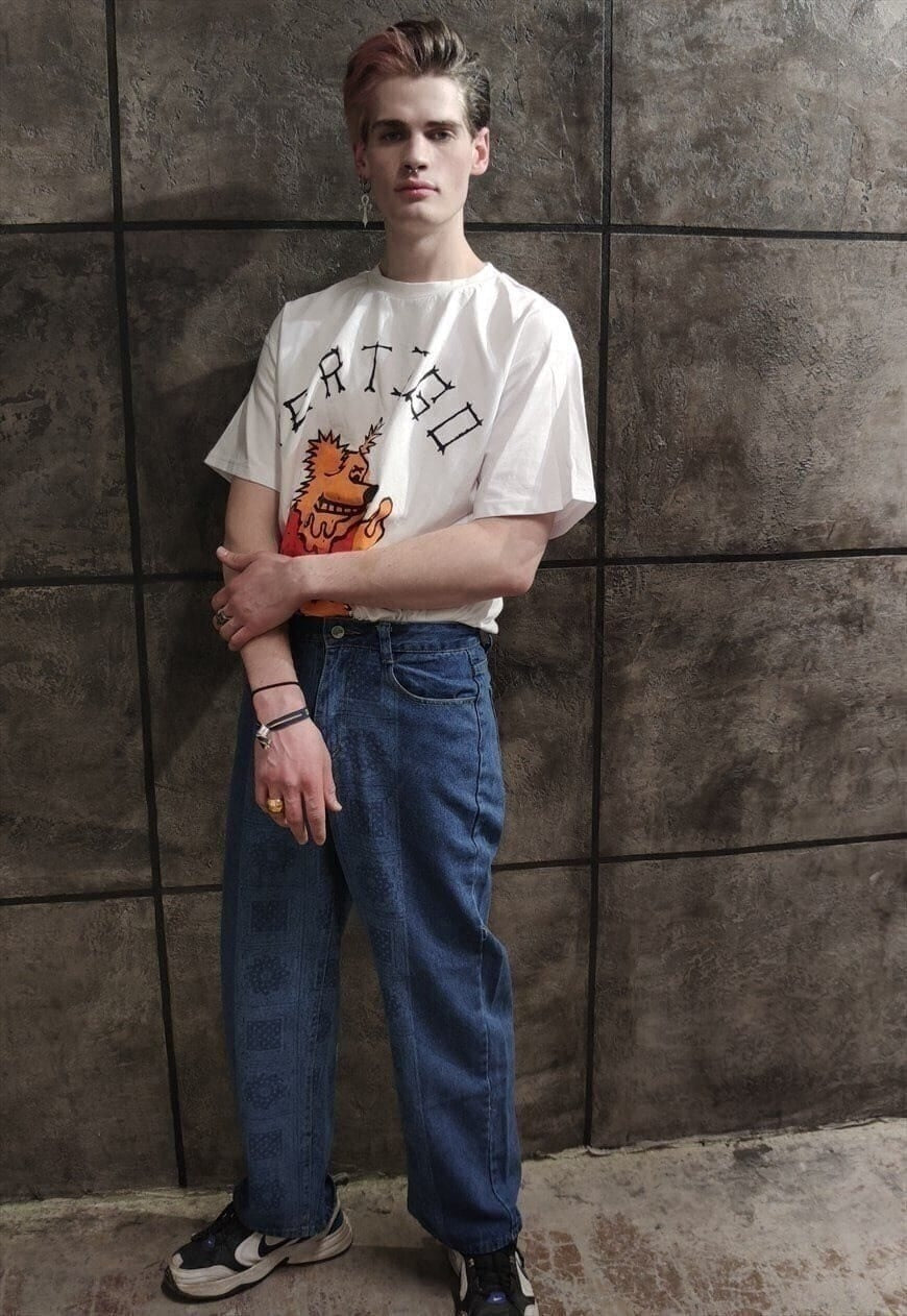 Paisley reworked denim overalls bandana straight fit jeans