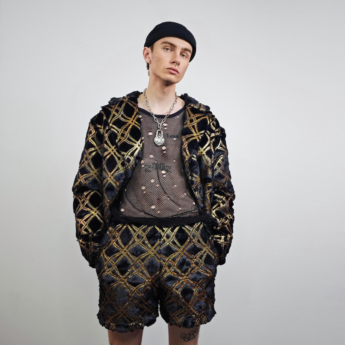 Glitter shorts black gold going out shiny embellished cropped trousers detachable handmade short festival trousers luminous hotpants