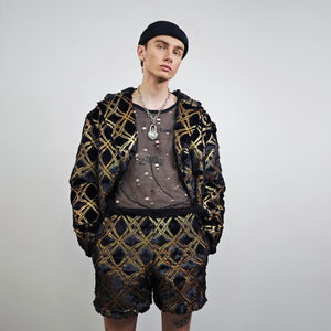 Glitter shorts black gold going out shiny embellished cropped trousers detachable handmade short festival trousers luminous hotpants