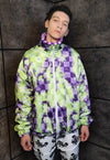 Check fleece jacket handmade reversible chess bomber purple