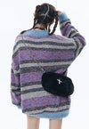 Fluffy cardigan fleece sweat stripe jumper zebra top purple