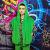 Green fleece jacket handmade detachable fluffy bomber fluorescent faux fur premium raver coat in bright neon techno green