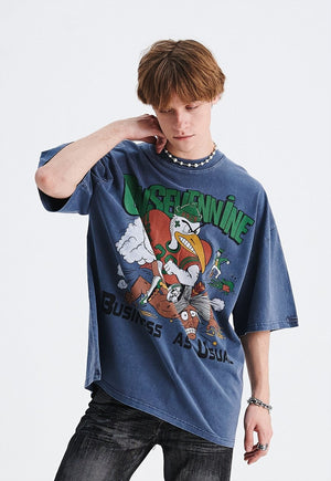 American baseball t-shirt duck cartoon tee sports top blue