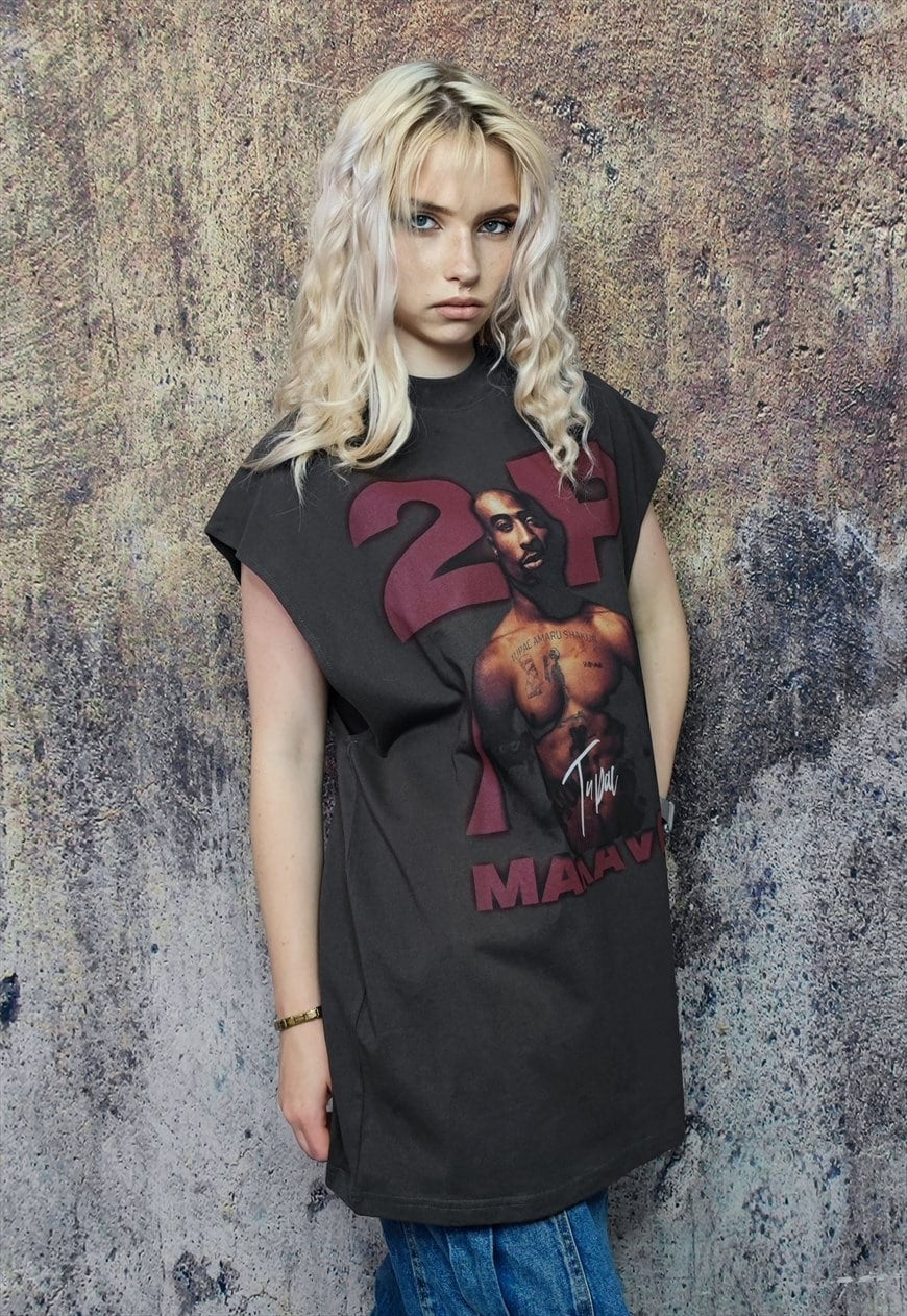 Hip-hop sleeveless t-shirt rapper print tank top surfer vest