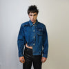 Asymmetric denim jacket reworked grunge jean bomber stitched raver coat unisex premium biker jacket skater top in blue