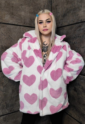 Heart fleece coat handmade 2in1 hood emoji trench jacket