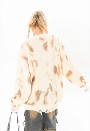 Tie-dye sweater cream textured jumper oil wash grunge top