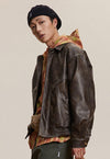 Retro racing jacket dark brown fauxleather PU aviator bomber