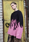 Flame knitwear sweater loose fit fire jumper in bright pink