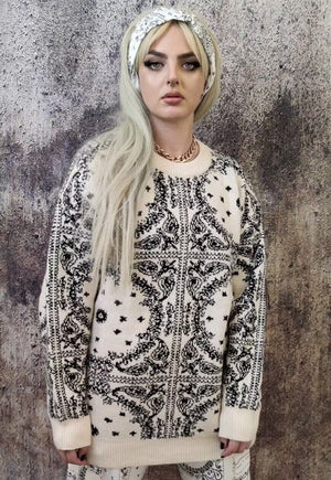 Paisley sweater vintage bandana cable jumper top off white