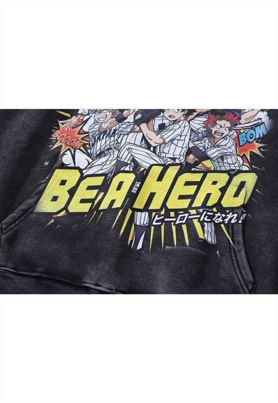 Baseball print hoodie Anime pullover Japanese cartoon jumper