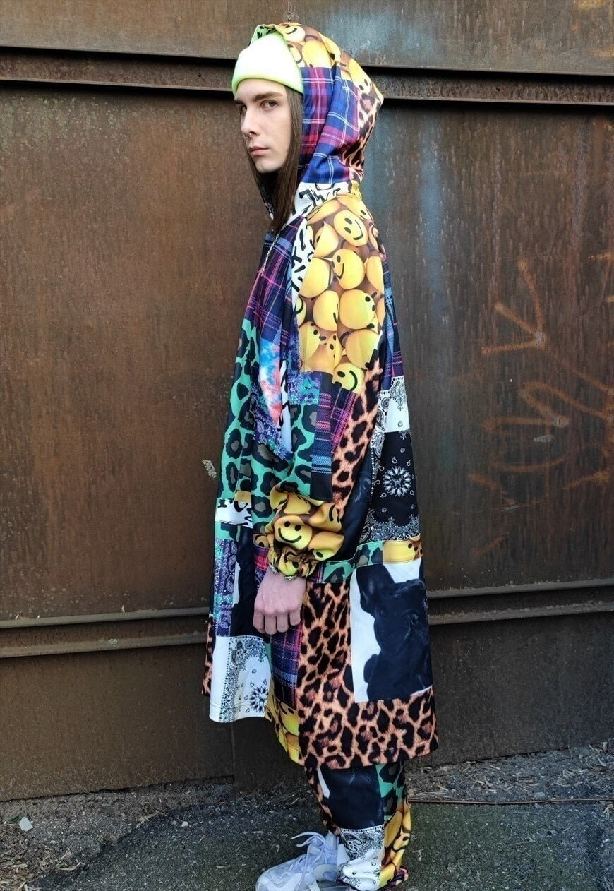 Tartan jacket handmade festival smile emoji windbreaker