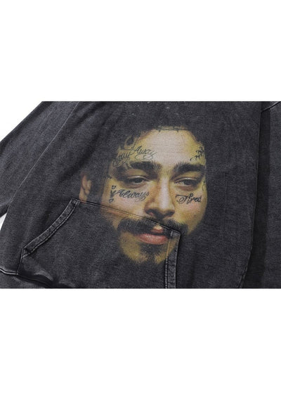 Post Malone vintage hoodie rapper pullover hiphop top grey