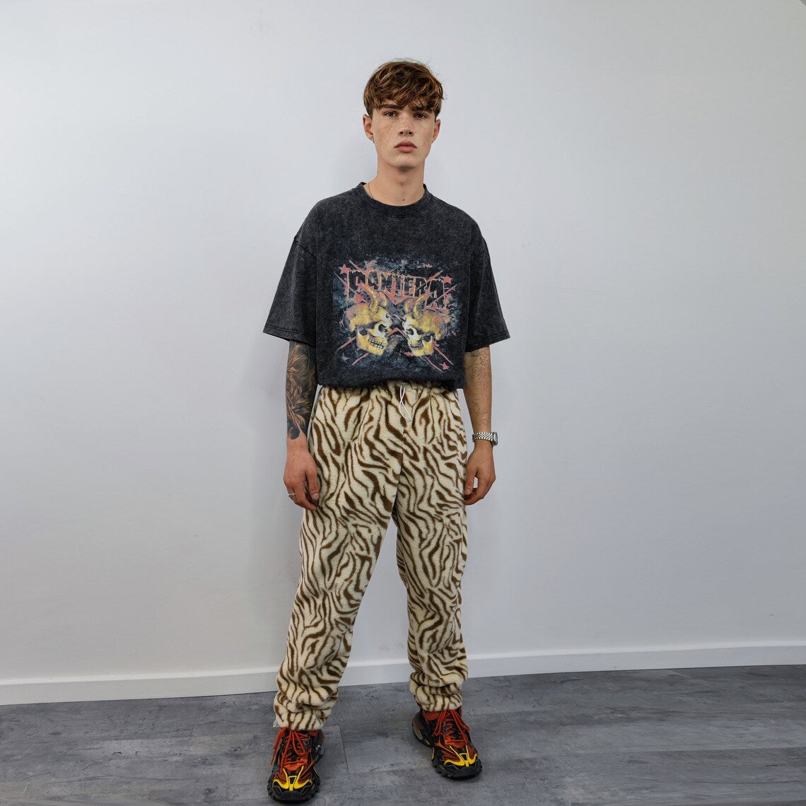 Faux fur zebra joggers animal print pants handmade stripe fleece raver trousers premium party overalls in zigzag festival pants brown beige