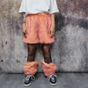 Festival faux fur joggers luminous detachable rave pants handmade fluorescent fleece party shorts premium tie-dye overalls in orange pink