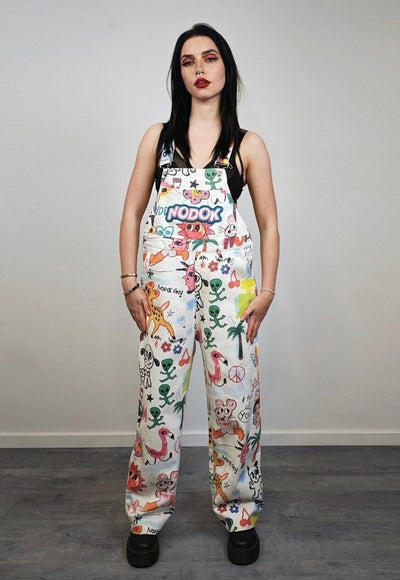 Psychedelic graffiti dungarees cartoon print denim overalls