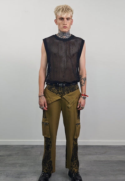 Reworked leopard jeans contrast animal print cargo trousers