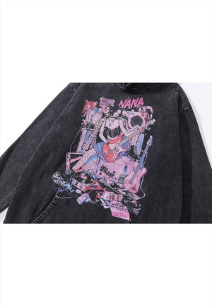 Nana hoodie Anime pullover Grunge punk jumper in grey