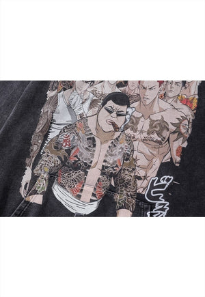 Yakuza hoodie Japanese cartoon pullover anime jumper grey