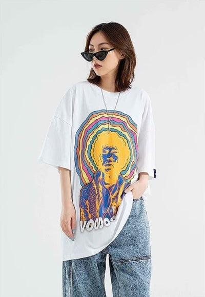 Rainbow print t-shirt rocker tee abstract skater top white