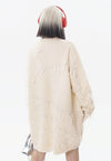 Fringed sweater distressed jumper knit ripped top in cream