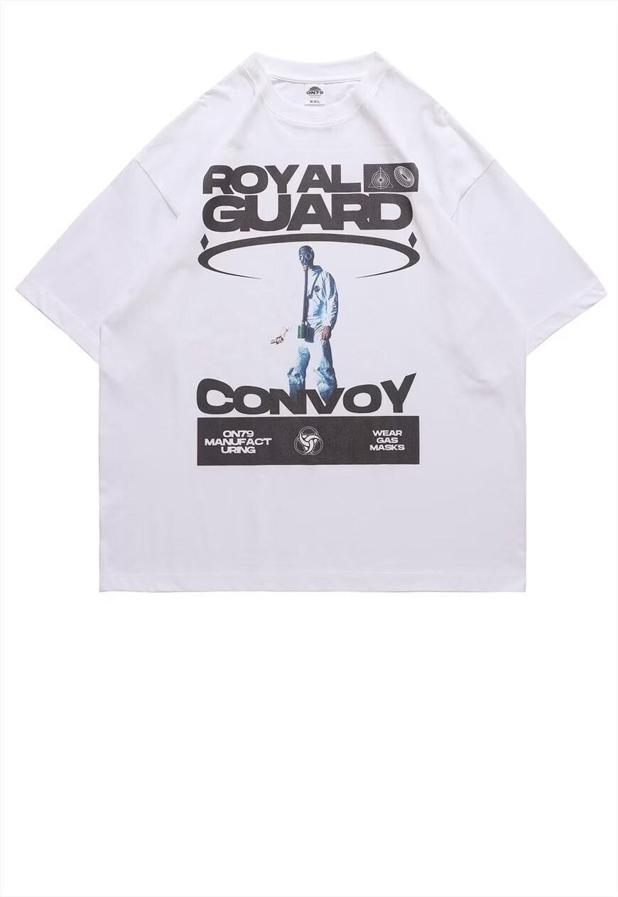 Cyber punk t-shirt spaceman top industrial print tee white