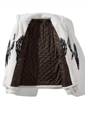 Bones fleece jacket faux fur skeleton bomber jacket in white