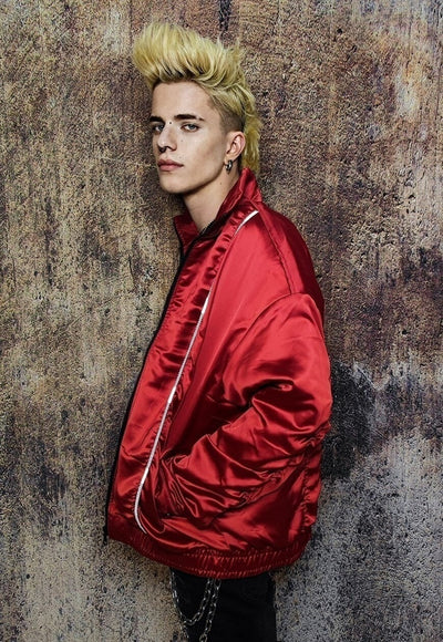 Gorpcore bomber jacket reflective utility varsity in red