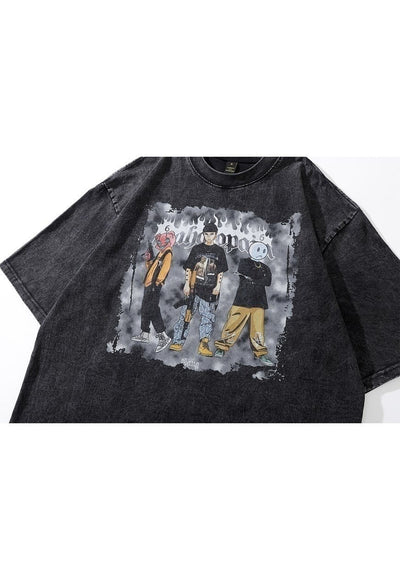 Gangster t-shirt old Anime gang tee retro grunge top in grey