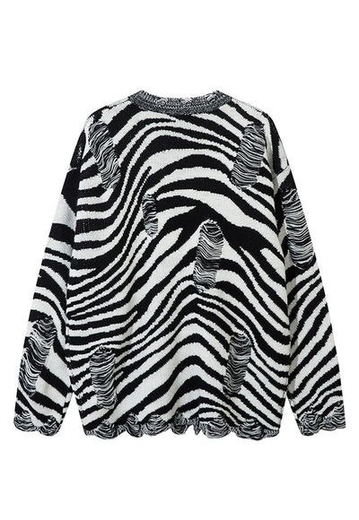 Zebra sweater white black striped jumper Gothic grunge top