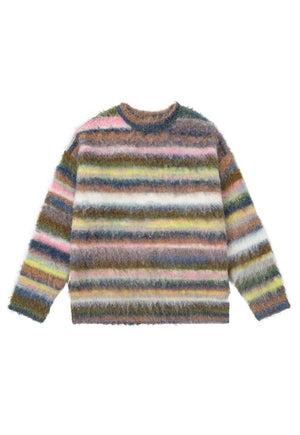 Fluffy striped sweater rainbow knit multi colour soft jumper